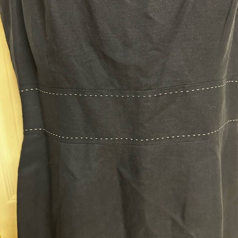 Alex‎ Marie Navy Linen Sheath Dress Sleeveless Knee Length Back Slit Size 8 - Picture 7 of 11
